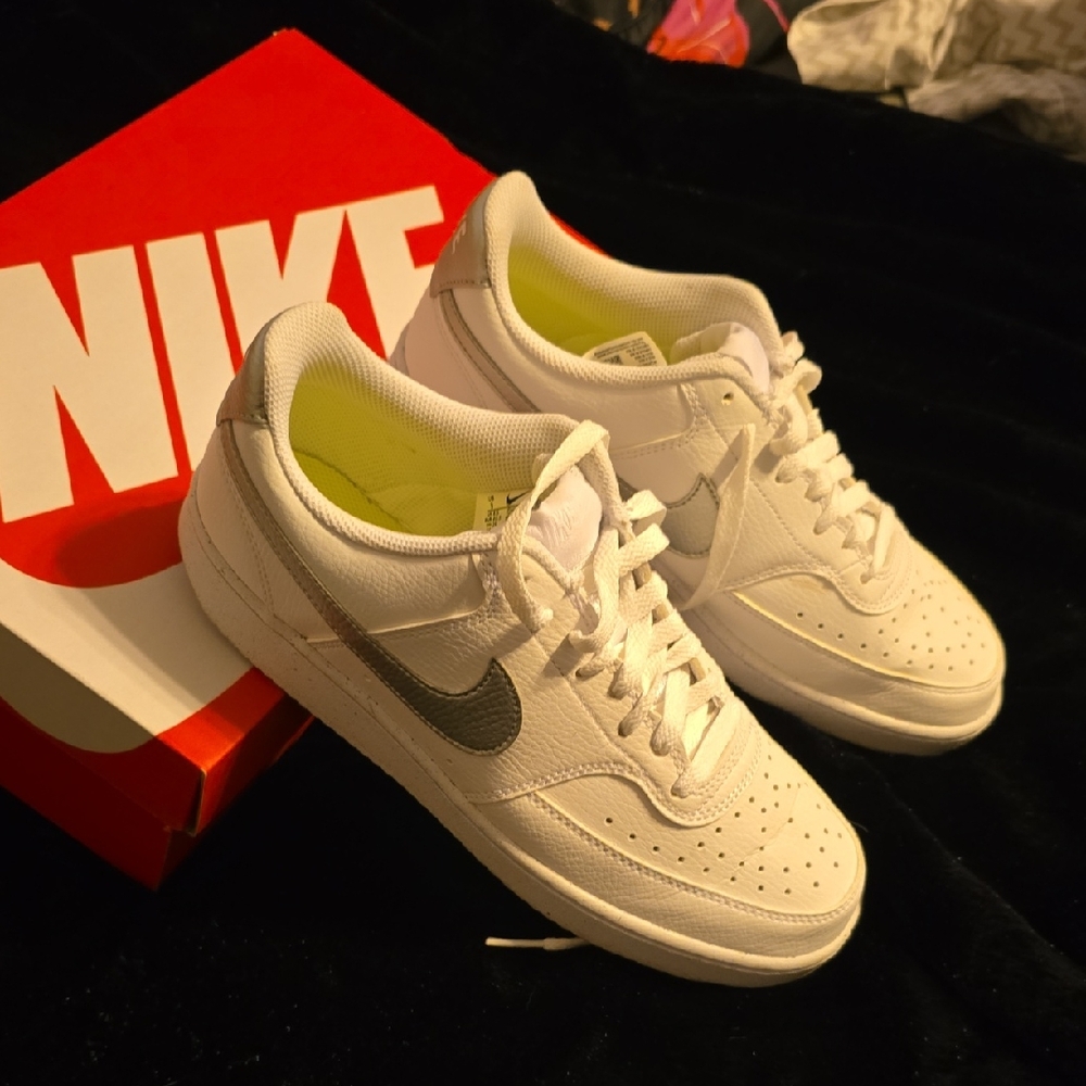 Nike White and Gray Court Vision Lo